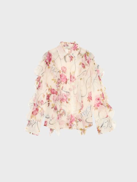 PRINTED CREPONNE SHIRT WITH RUFFLES