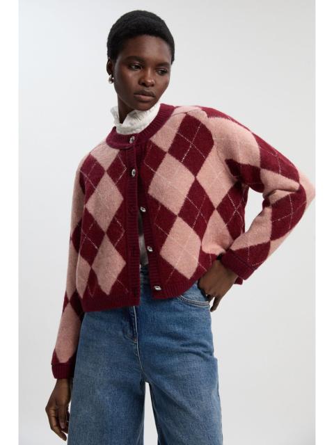 Argyle Alpaca Blend Knitted Cardigan