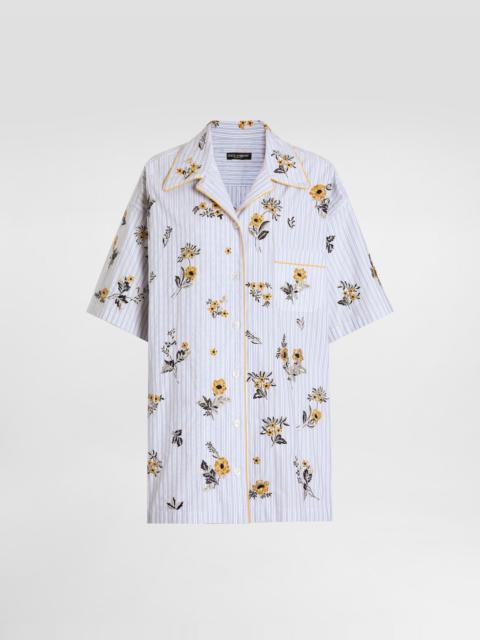 Poplin shirt with floral embroidery