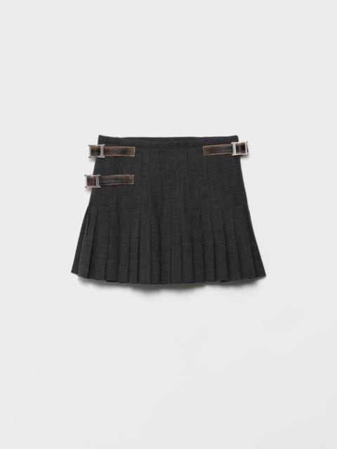Pleated rush stitch wool miniskirt