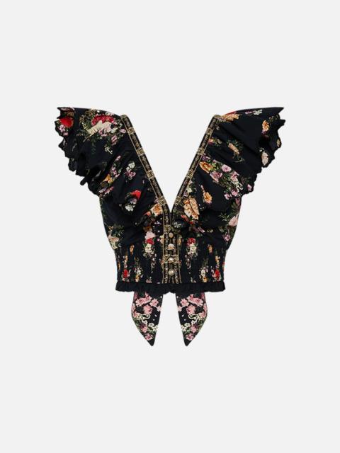 DEEP V FRILL SHORT SLEEVE TOP