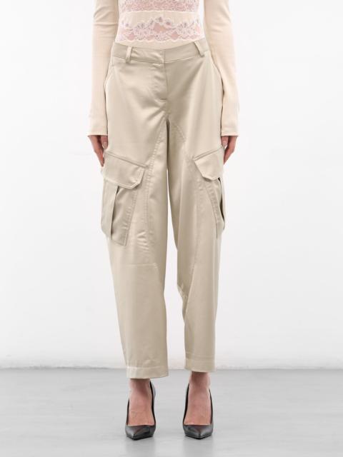 Ecru Satin Balloon Cargo Pants