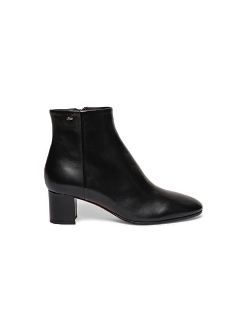 Women's black leather mid-heel ankle boot