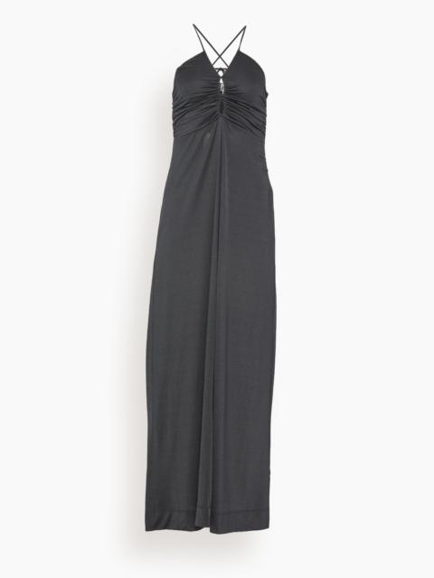 Shiny Crepe Jersey Long Dress in Black