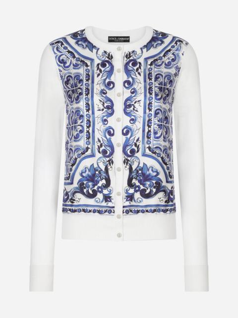 Majolica-print silk and twill cardigan