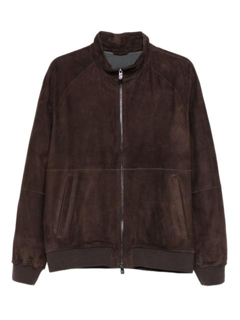 zip-front suede leather jacket