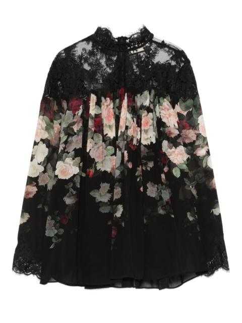 lace-trimmed floral blouse