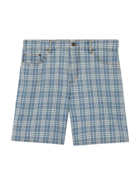 Men's Douglas Check Denim Shorts - Light Indigo Blue