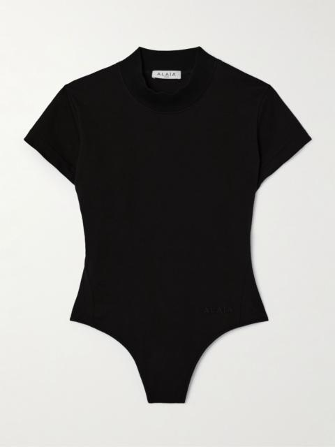 Embroidered stretch-cotton jersey bodysuit Black