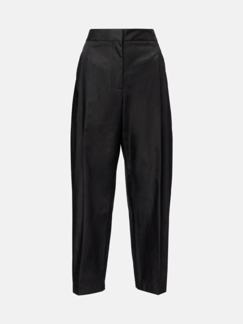 Cropped high-rise satin tapered pants