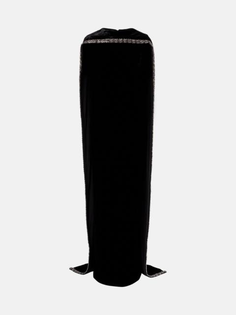 Caped embellished velvet gown