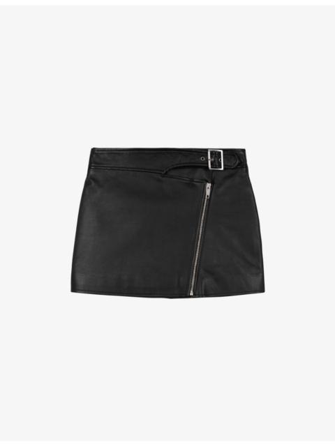 Zip-Up Leather Mini Skirt