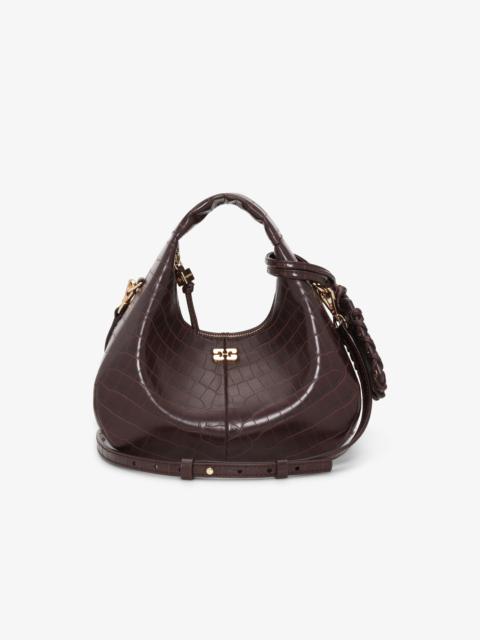 BROWN CROCO MINI HOBO BAG