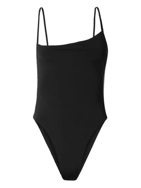 asymmetric-strap swimsuit