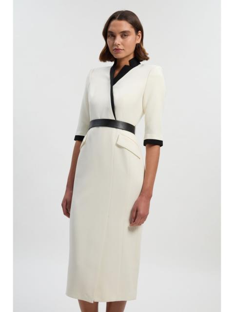 Compact Stretch Tipped Tailored Belted Forever Midi Dress