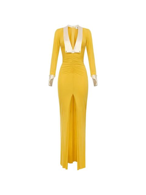 wide-lapels slim-fit maxi dress