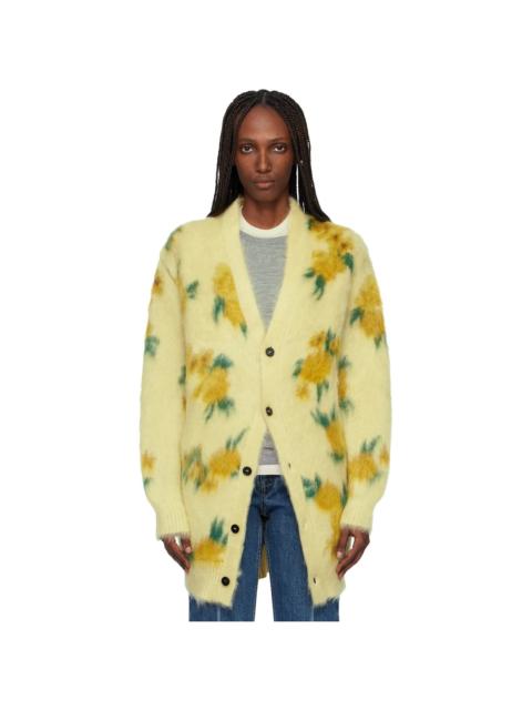 Yellow Mohair Silk Floral Knit Cardigan
