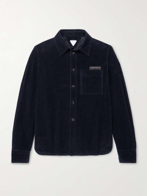 Leather-Trimmed Cotton-Corduroy Overshirt