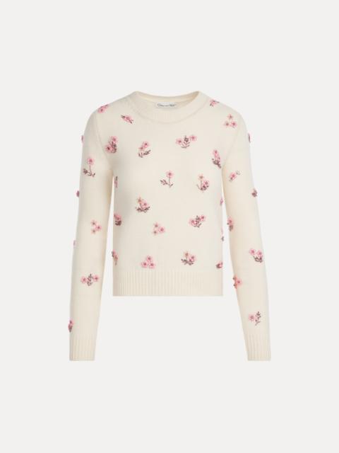 PORCELAIN FLOWER SEQUIN EMBROIDERED PULLOVER