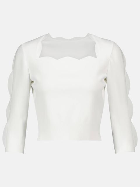 Scalloped stretch-knit sweater