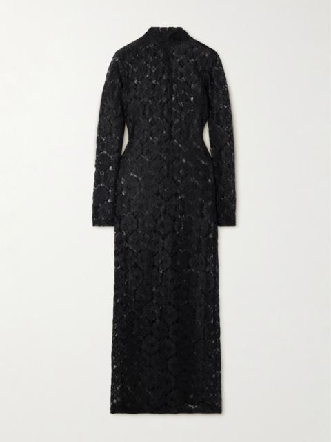 Floral lace maxi turtleneck dress Black
