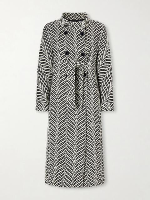 Double-breasted Belted Wool-blend Jacquard Coat