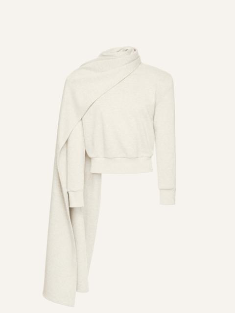 Draped scarf sweatshirt in cream