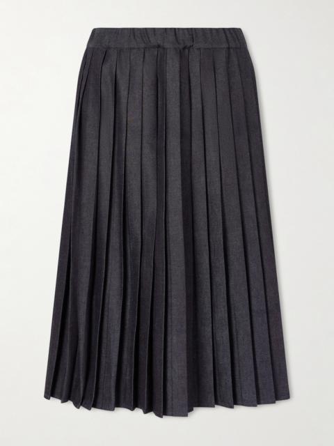 Pleated Denim Midi Skirt