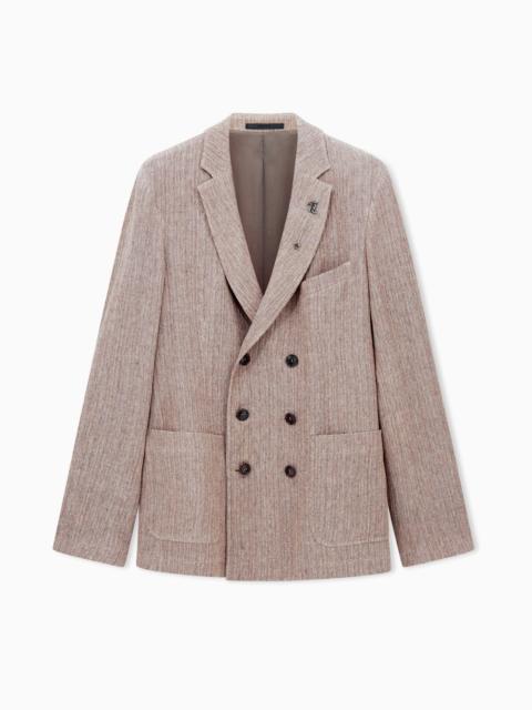 DOUBLE-BREASTED JACKET IN A MOULINÉ LINEN JACQUARD