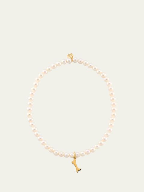 Tiny Pure Bone Charm on Freshwater Pearls Bracelet