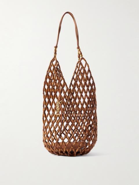 Leather-trimmed Beaded Shoulder Bag