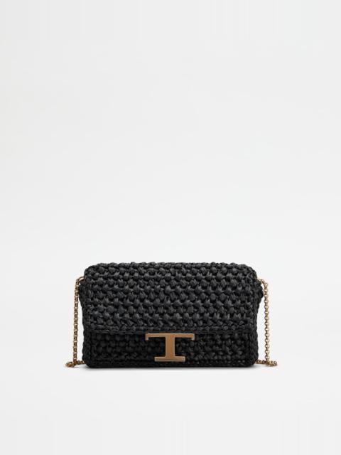 T TIMELESS FLAP BAG IN RAFFIA MICRO - BLACK