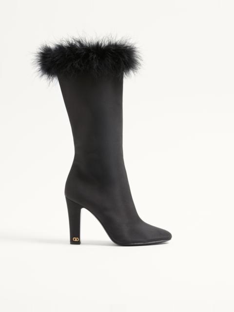 HOTTY SHANTUNG FABRIC BOOT WITH FEATHERS 100MM