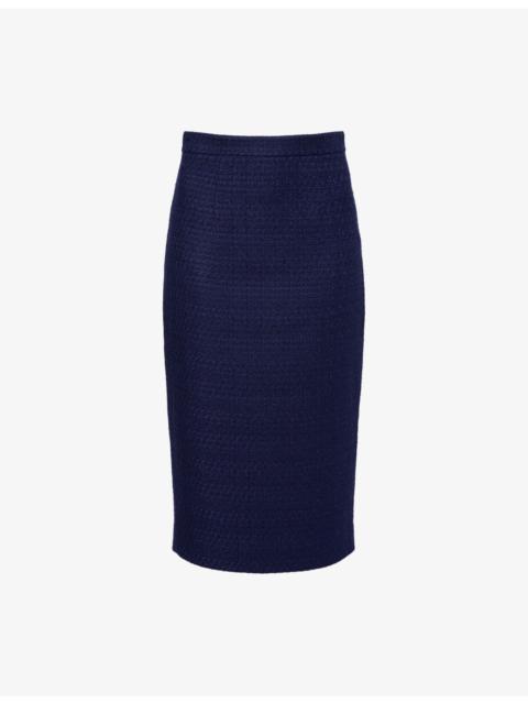 Split-Vent Boucle-Knit Midi Skirt