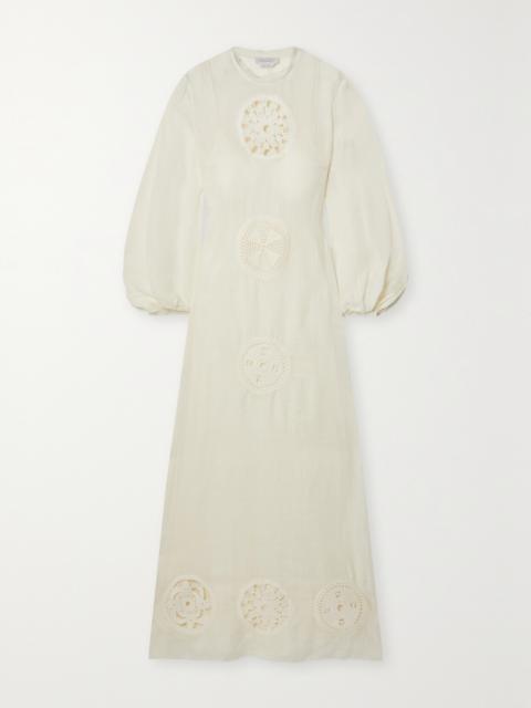 Alex Crochet-trimmed Linen And Silk-blend Gauze Maxi Dress