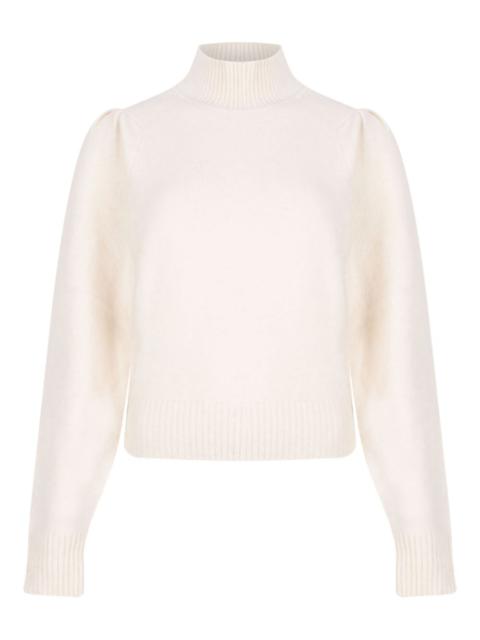 high-neck puff-sleeve sweater