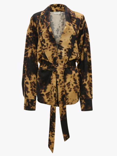 Pyjama Wrap Blouse In Olive Brown Print