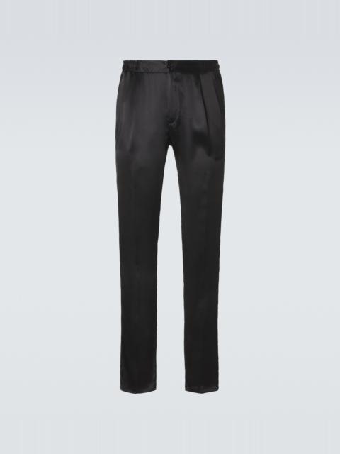 Reversible silk straight pants