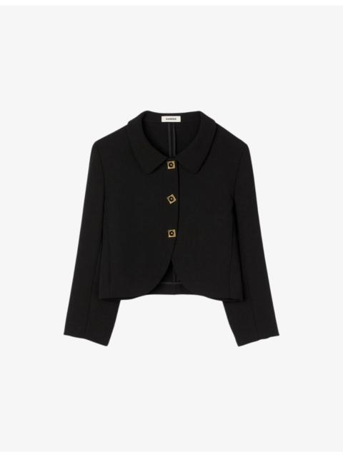 Cropped Jewel-Button Woven Jacket