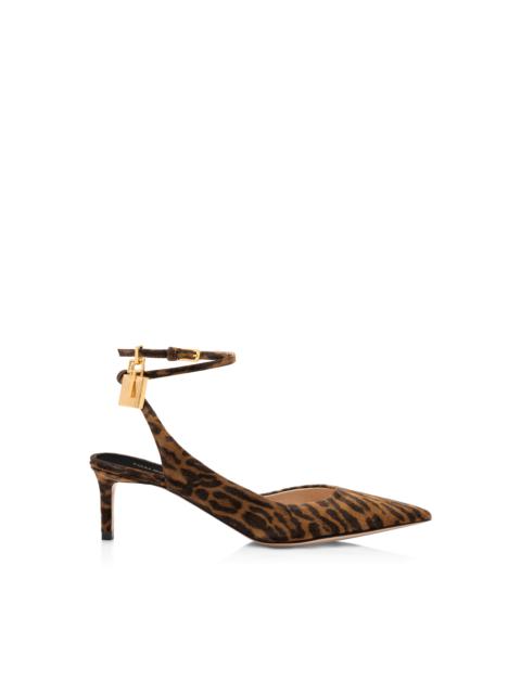 OCELOT-PRINT SUEDE PADLOCK SLINGBACK