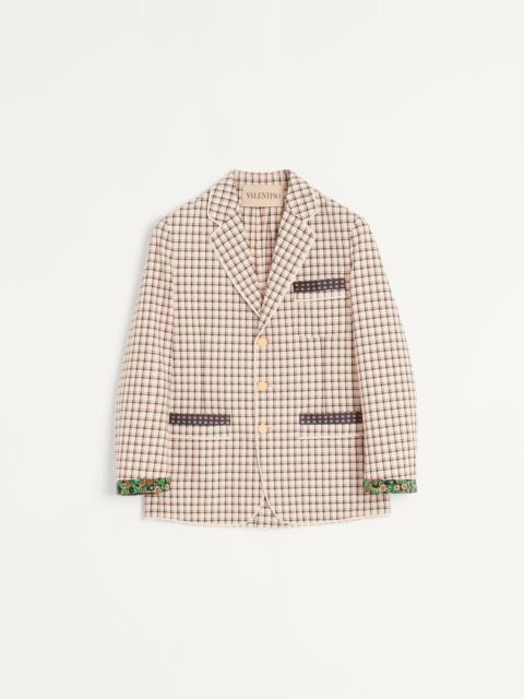 SINGLE-BREASTED COTTON JACKET WITH CHECK PATTERN AND PRINTED EDGES