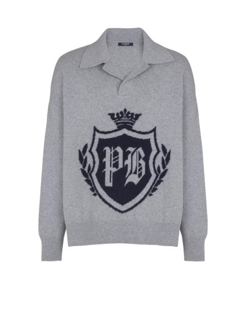 College Emblem polo sweater in eco-cashmere