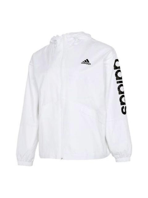 (WMNS) adidas Essentials Oversize Logo Windbreaker Asia Sizing 'White Black' GL0647