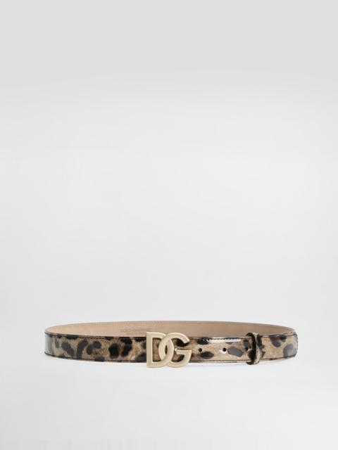 Leopard-print glossy calfskin belt with DG logo
