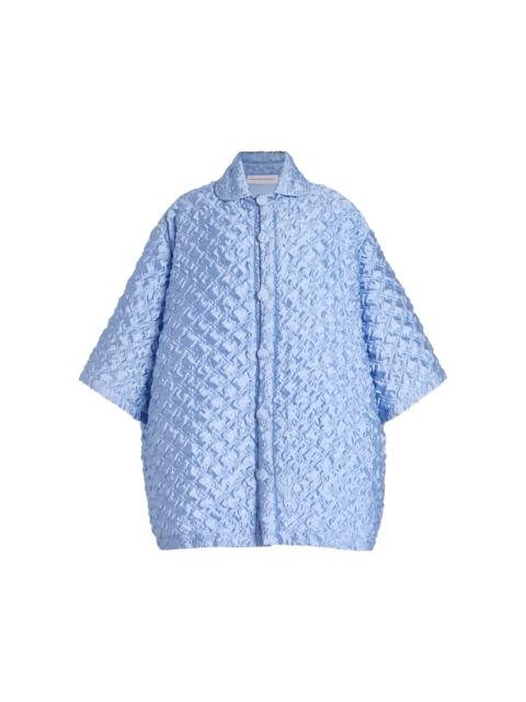 Oversizewd Textured Silk-Blend Jacket blue