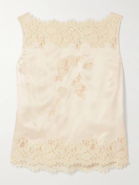 Viviane Lace-trimmed Silk-satin Top