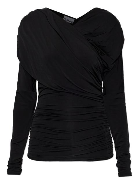 draped long-sleeve top