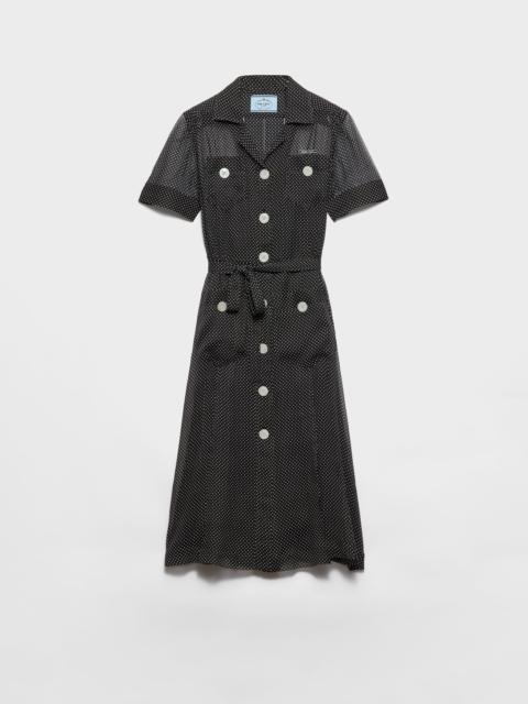 Polka-dot silk chiffon shirt dress