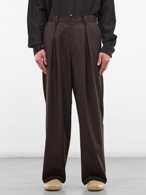 Khaki Pleated Wool Wide Trousers