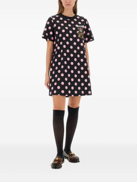 polka-dot teddy-print midi dress